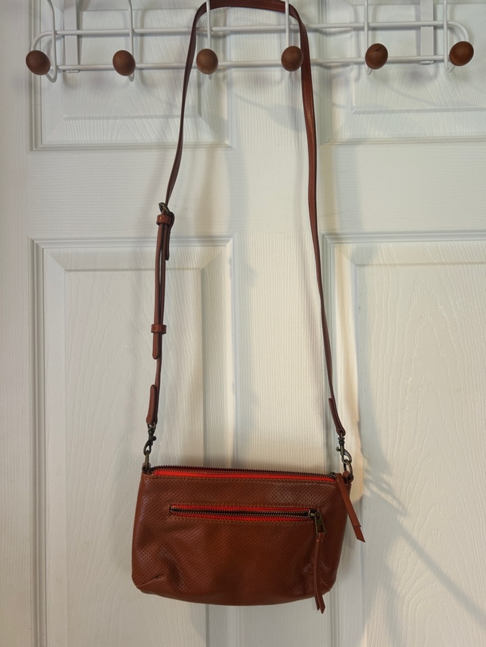 Universal Thread Brown Leather Crossbody with Red Zip Accent